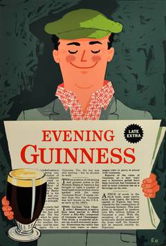 Original Vintage Guinness Stout Advertising Poster - Evening Guinness Newspaper