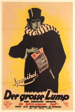 Original Antique German Book Advertising Poster For Spanihel The Big Lump Satire