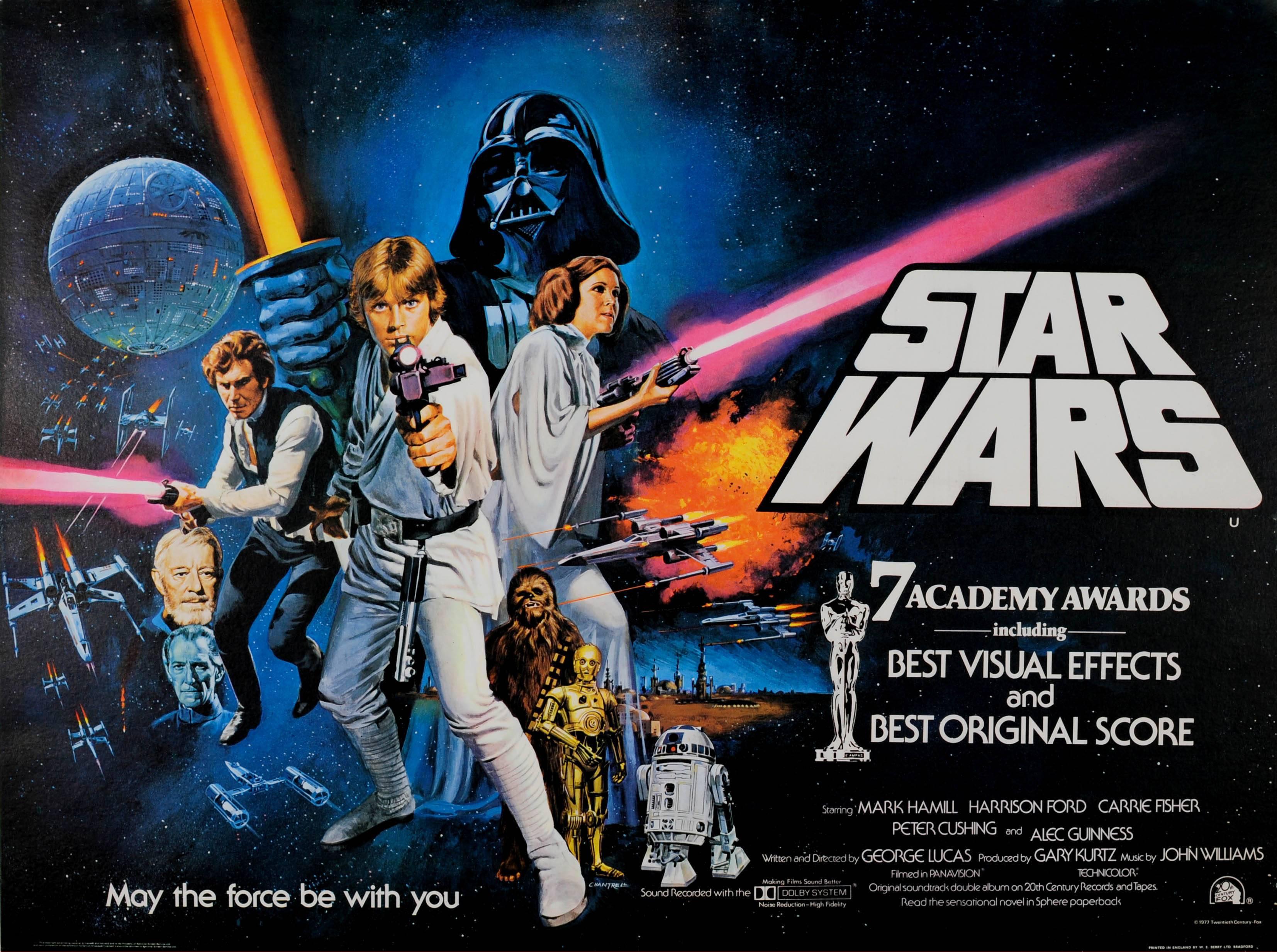 Tom William Chantrell Print - Original Vintage British Quad Sci-Fi Movie Poster For Star Wars 7 Academy Awards