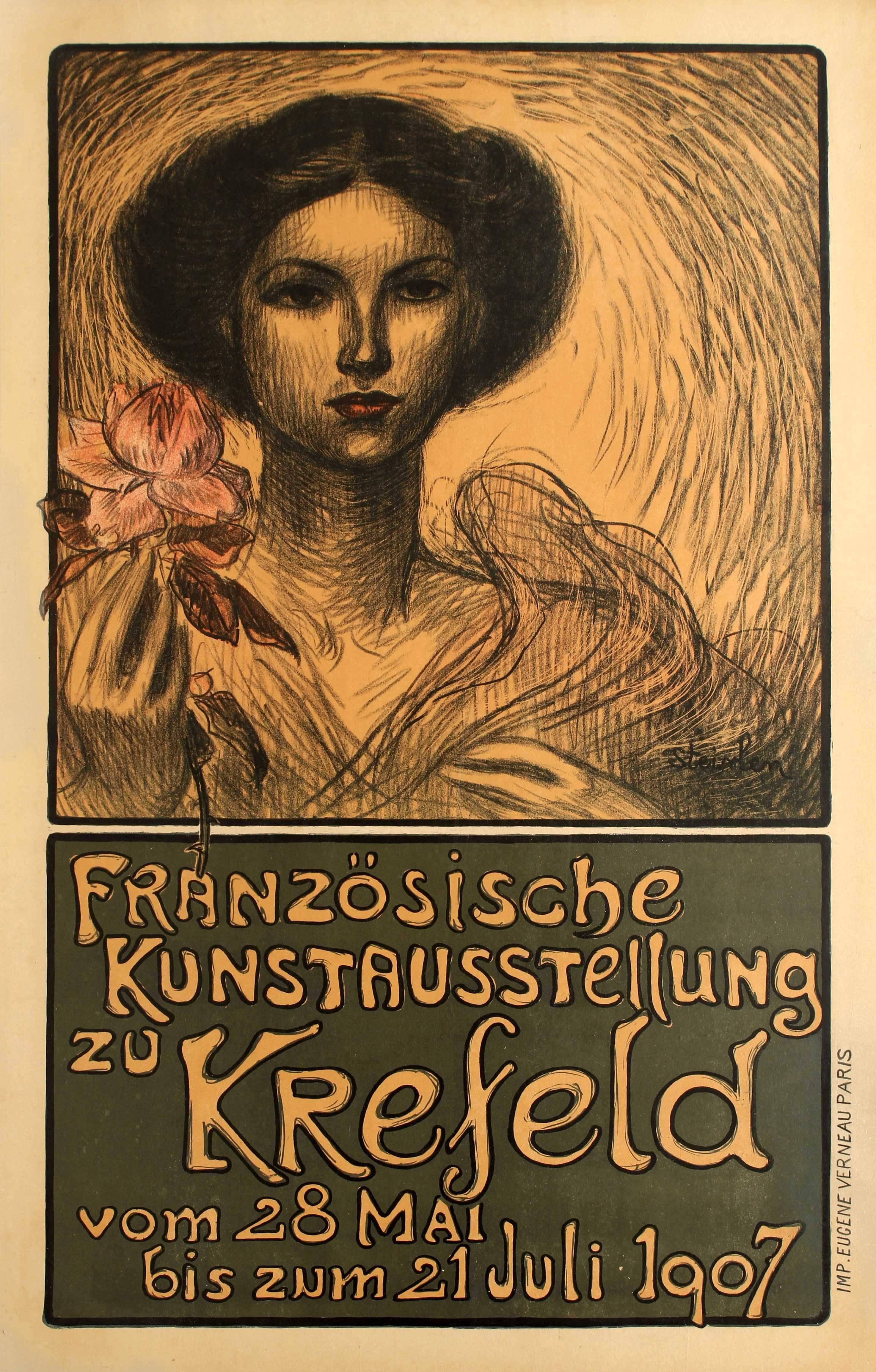 Théophile Alexandre Steinlen Print - Original Antique Art Nouveau Poster For A French Art Exhibition In Krefeld