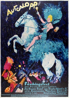Large Original Vintage Poster For The Aufgalopp Faschingsfest Carnival In Munich