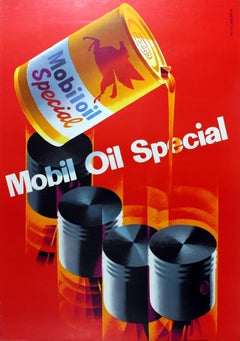 Large Original Vintage Mid Century Design Advertising Poster - Mobil Oil Special