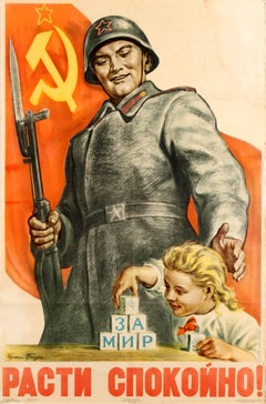 Originales sowjetisches Propagandaplakat, Vintage, Grow Up Peacefully! - Für den Frieden