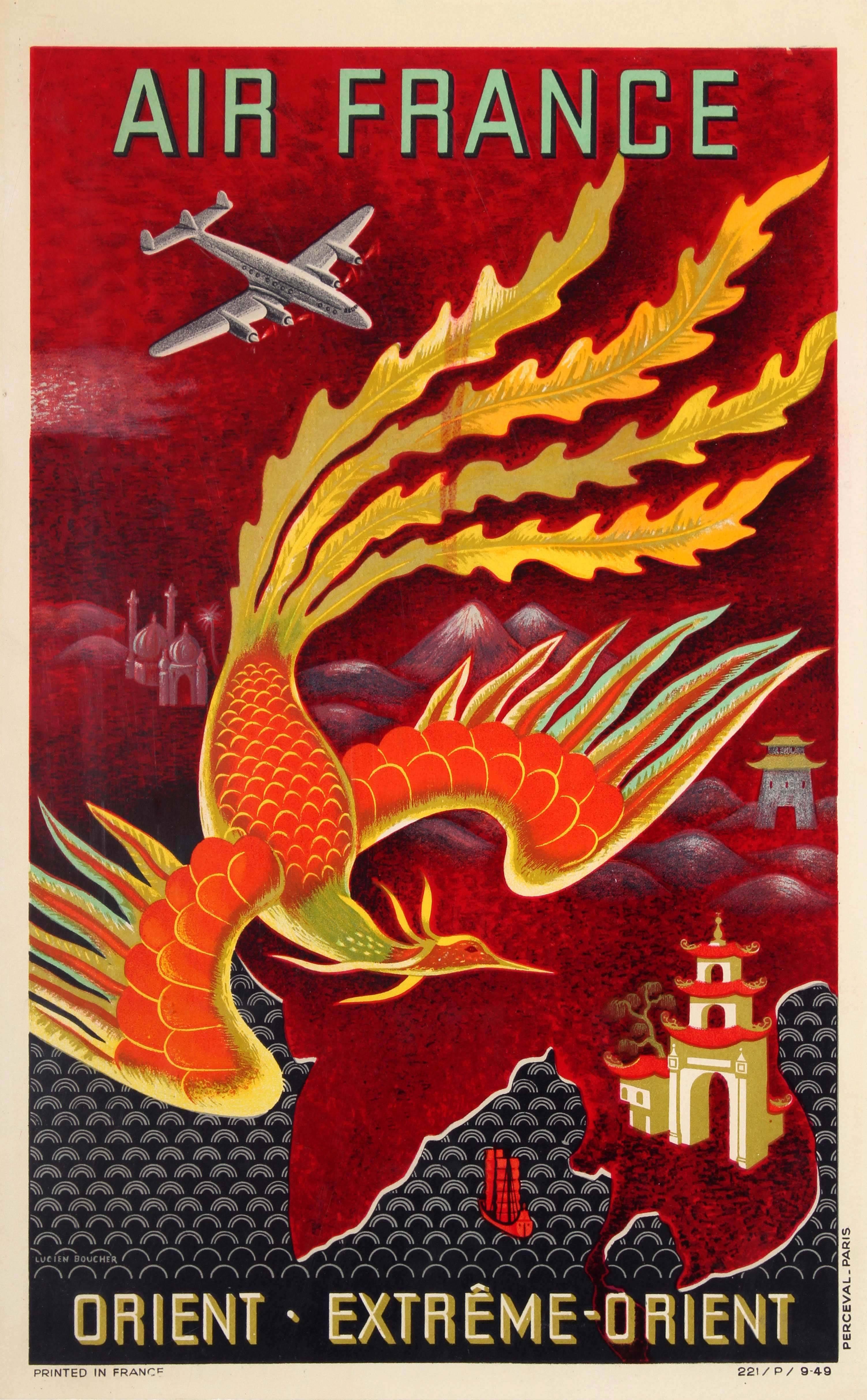 Lucien Boucher Print - Original Vintage Air France Poster For The Orient Extreme Orient - Far East Asia