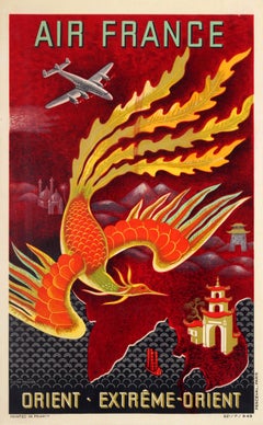 Original Vintage Air France Poster For The Orient Extreme Orient - Far East Asia