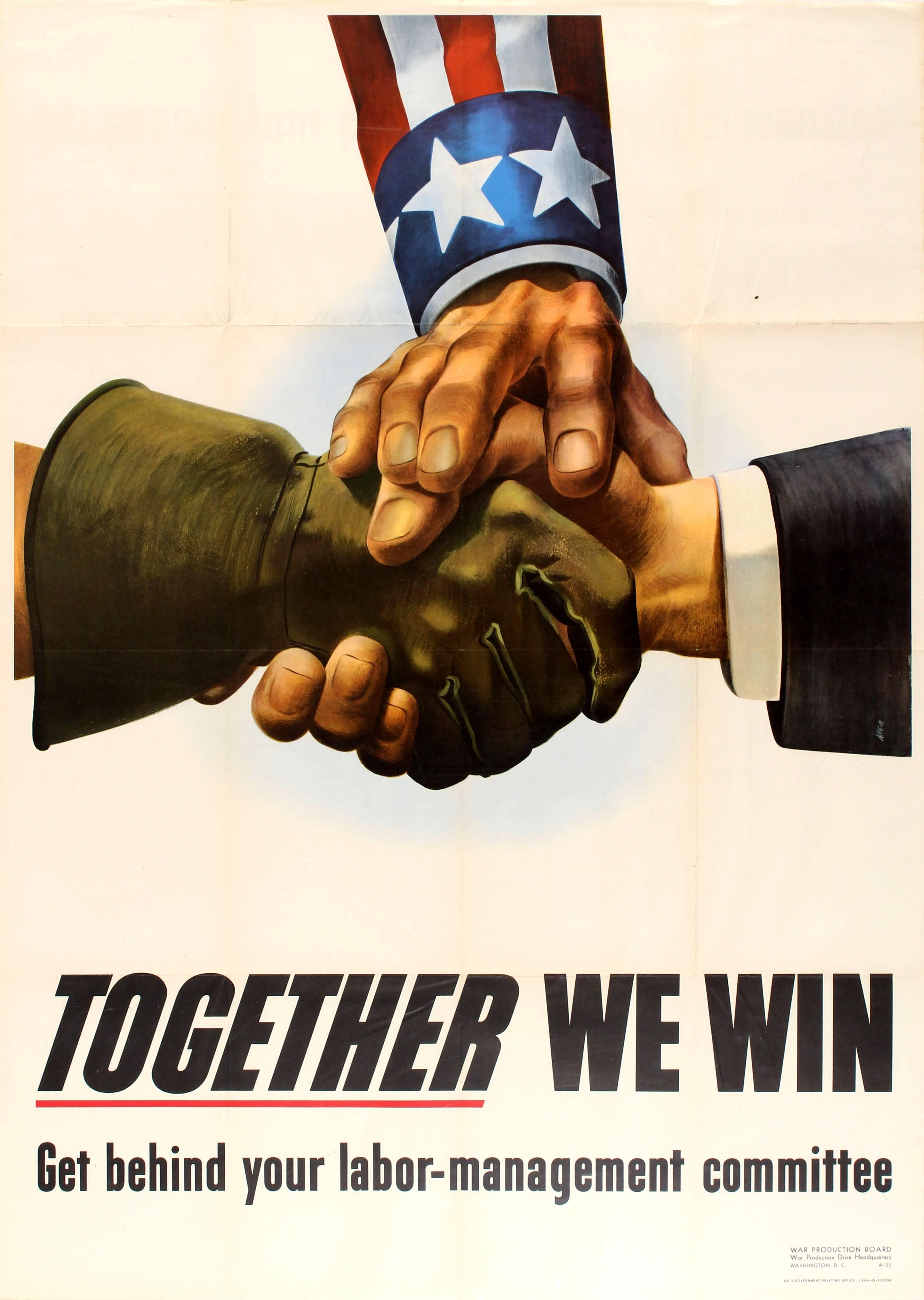 Reiner Allen Print - Original World War Two Propaganda Poster - Together We Win - Labor Management