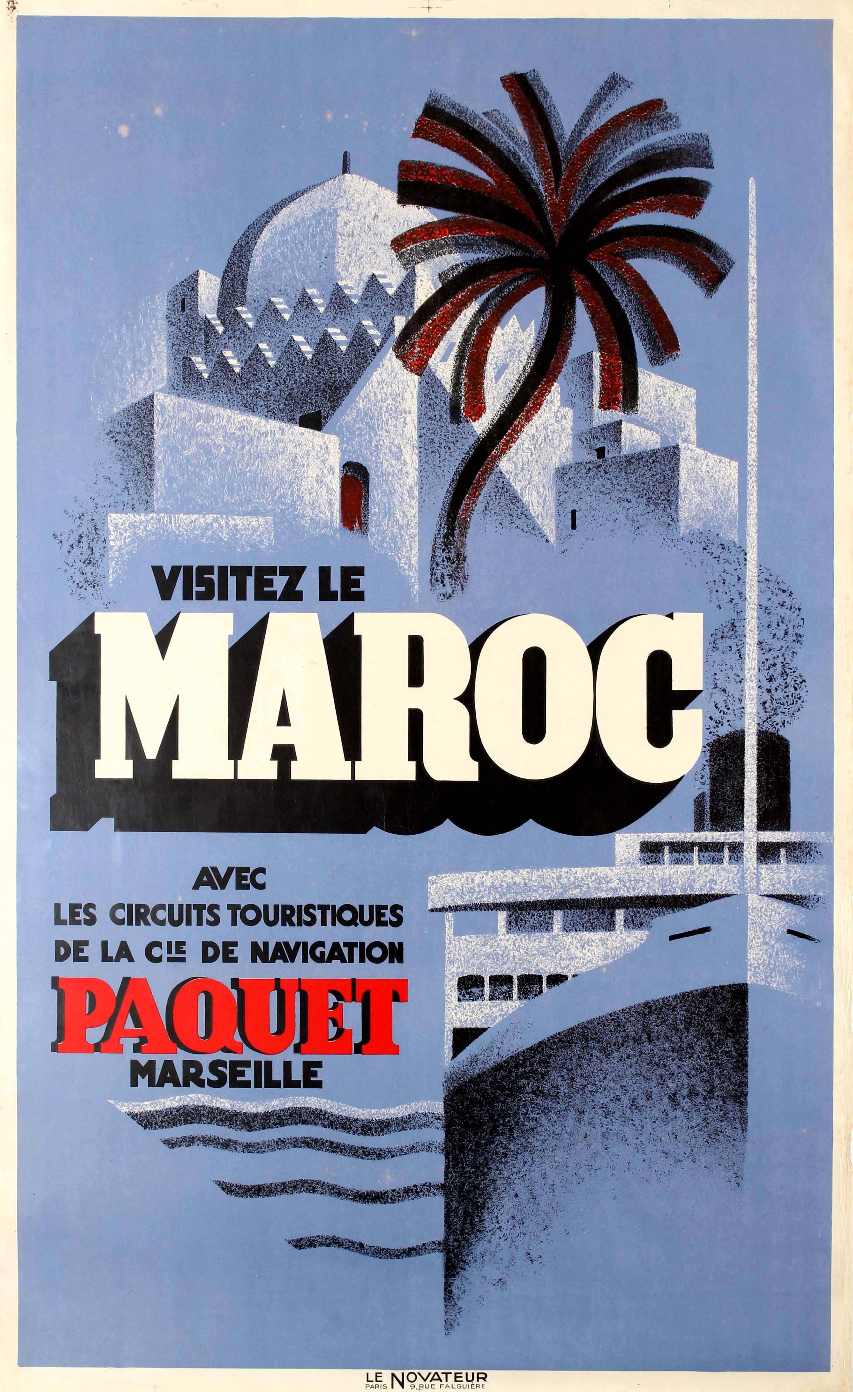 Vintage French Travel Poster Tangier 1930s Morocco Bab el Fahs Maroc Print Deco 