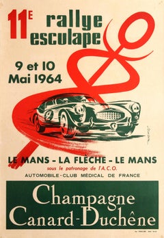 Original Sports Car Racing Poster For The 11th Rally Esculape Le Mans La Fleche