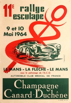 Used Original Sports Car Racing Poster For The 11th Rally Esculape Le Mans La Fleche