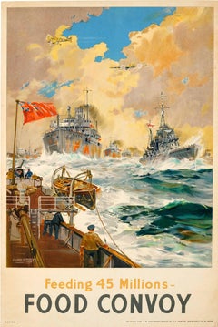 Affiche de propagande britannique originale vintage de la Seconde Guerre mondiale :voyage à la nourriture de 45 millions de personnes