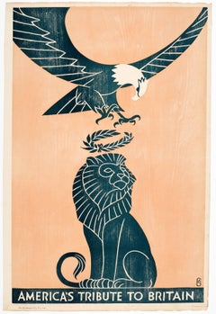 Original Woodcut Design 1917 World War One Poster - America's Tribute To Britain