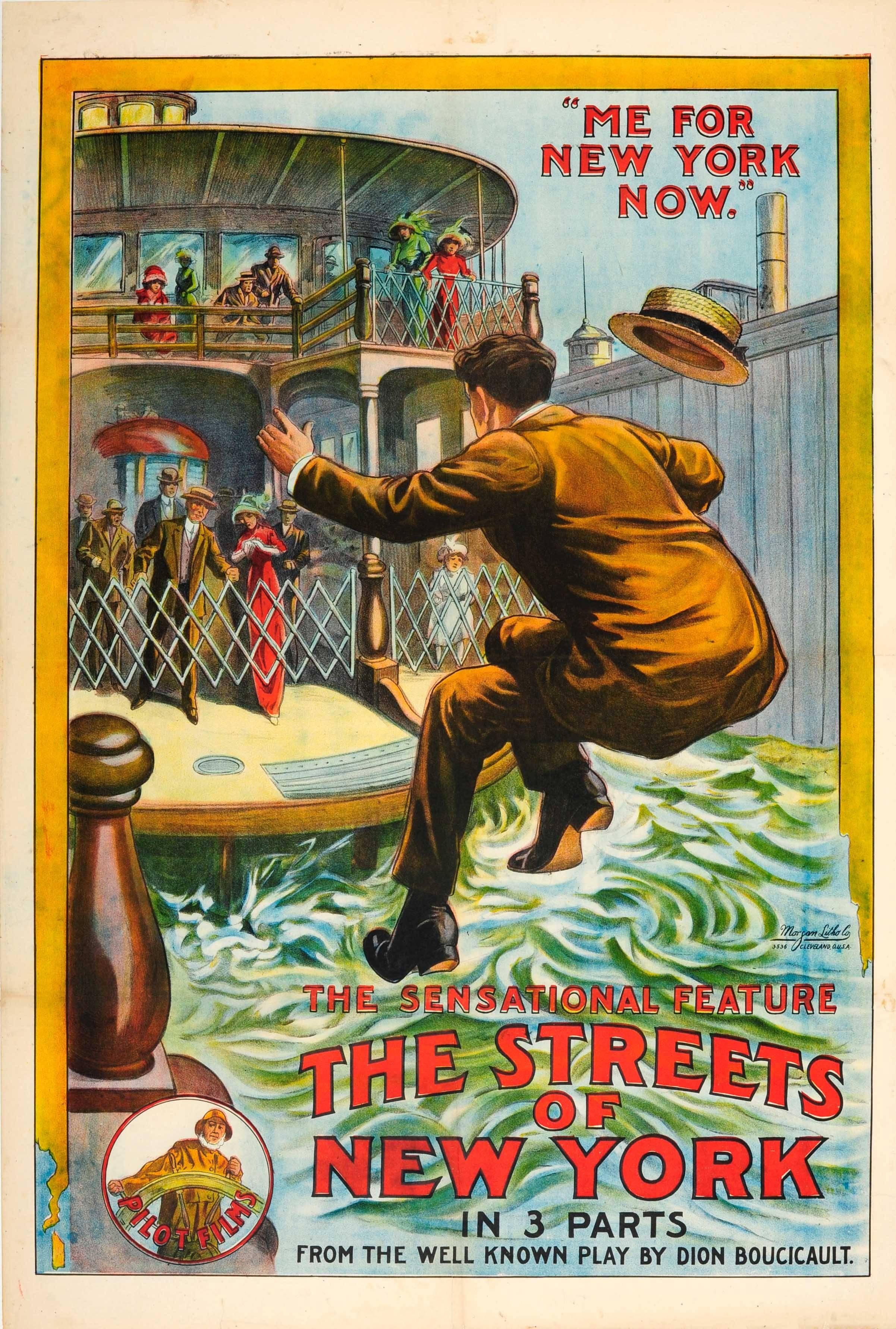 Unknown Print – Original-Original-Komödie-Filmplakat „The Streets Of New York“ – Spiel von Dion Boucicault