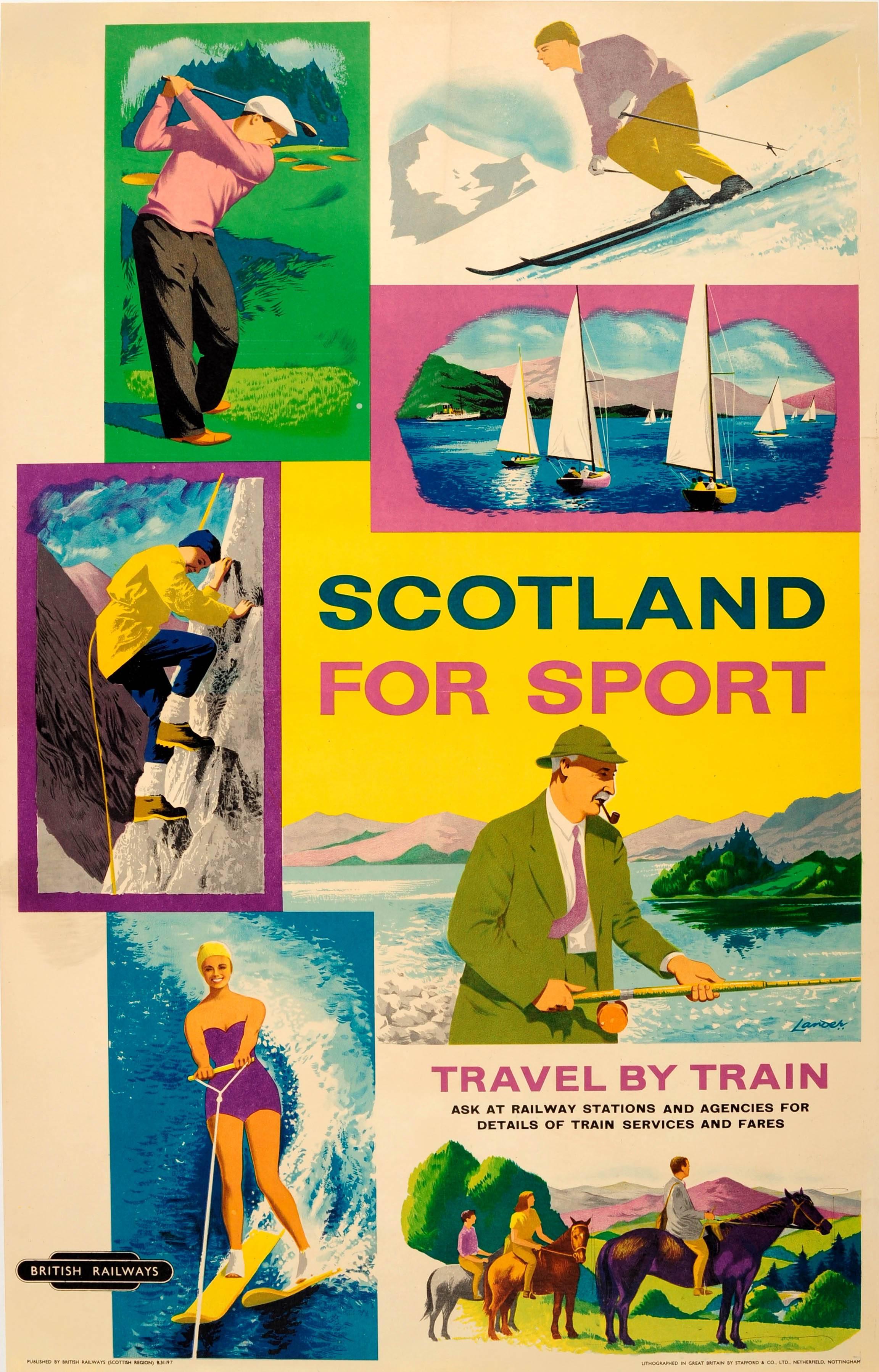 Unknown Print - Original Vintage Scotland For Sport British Railways Poster: Golf Skiing Sailing