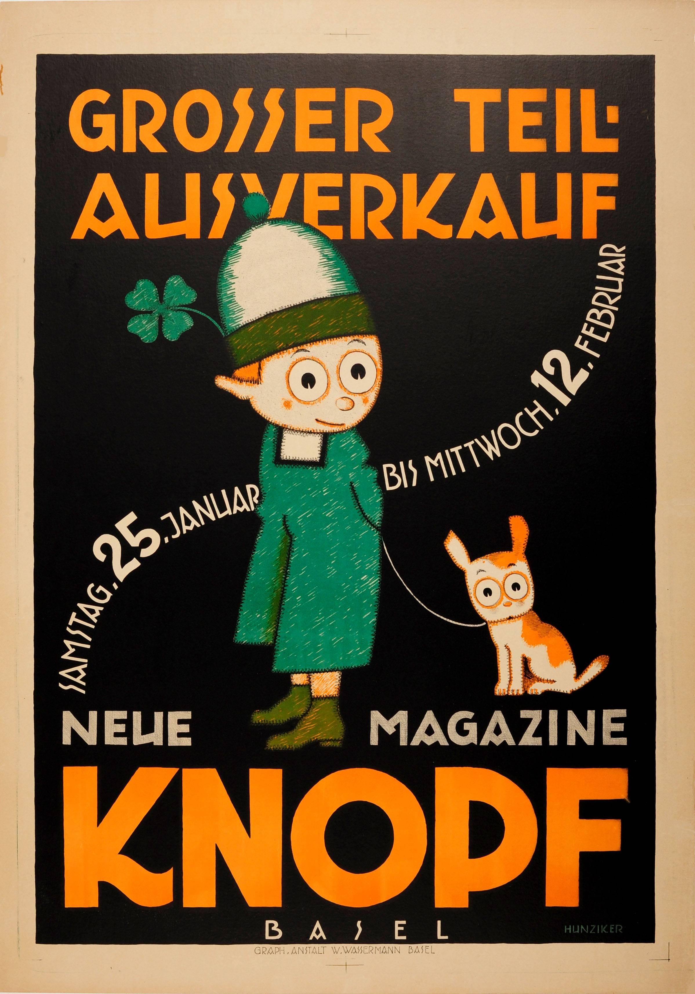Gerold Hunziker Print - Original Vintage Poster By Hunziker for a Sale at Knopf Children's Shop in Basel