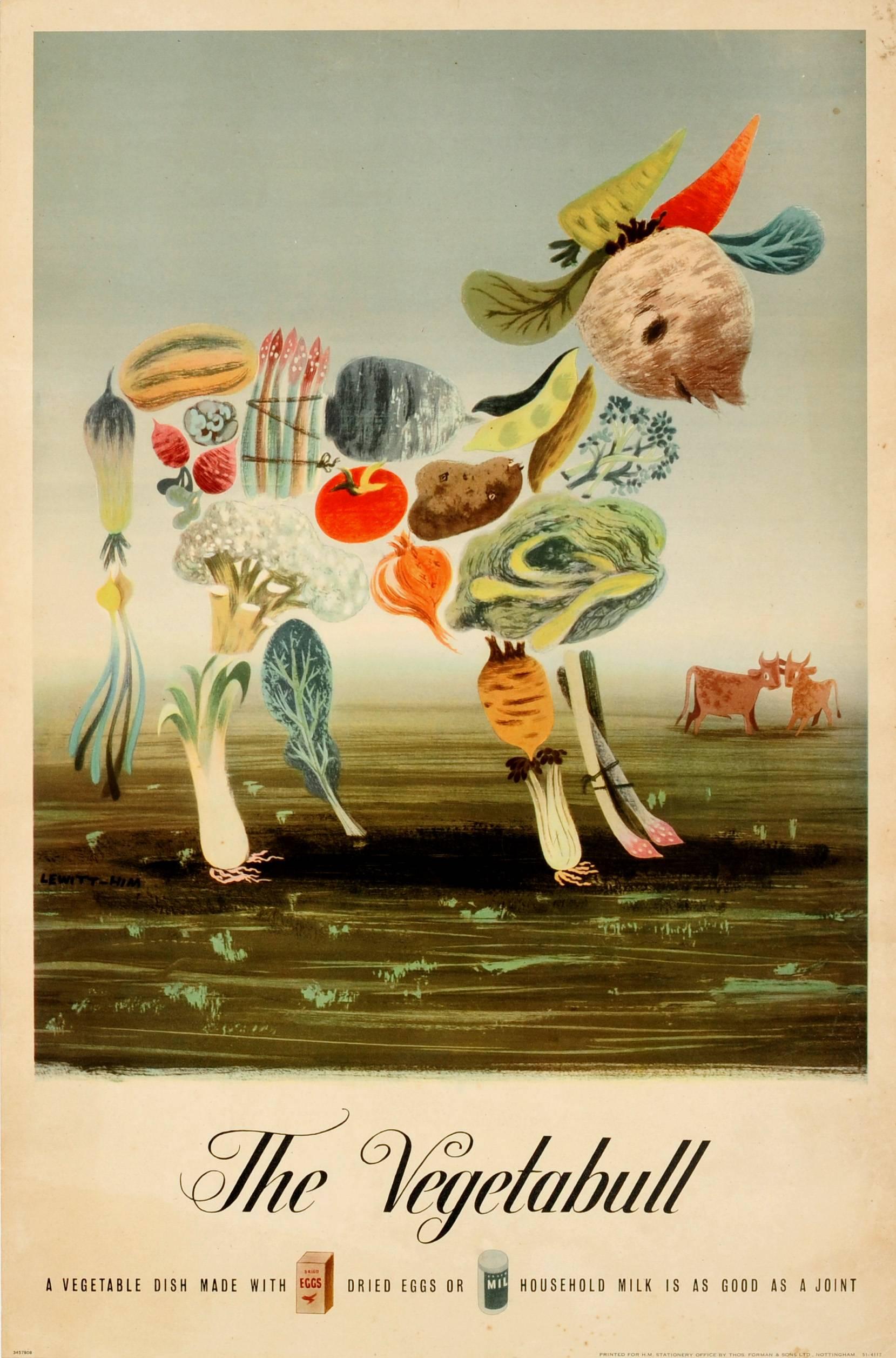 Jan Le Witt and George Him Print - Original Vintage WWII Food Propaganda Poster By Lewitt-Him - The Vegetabull