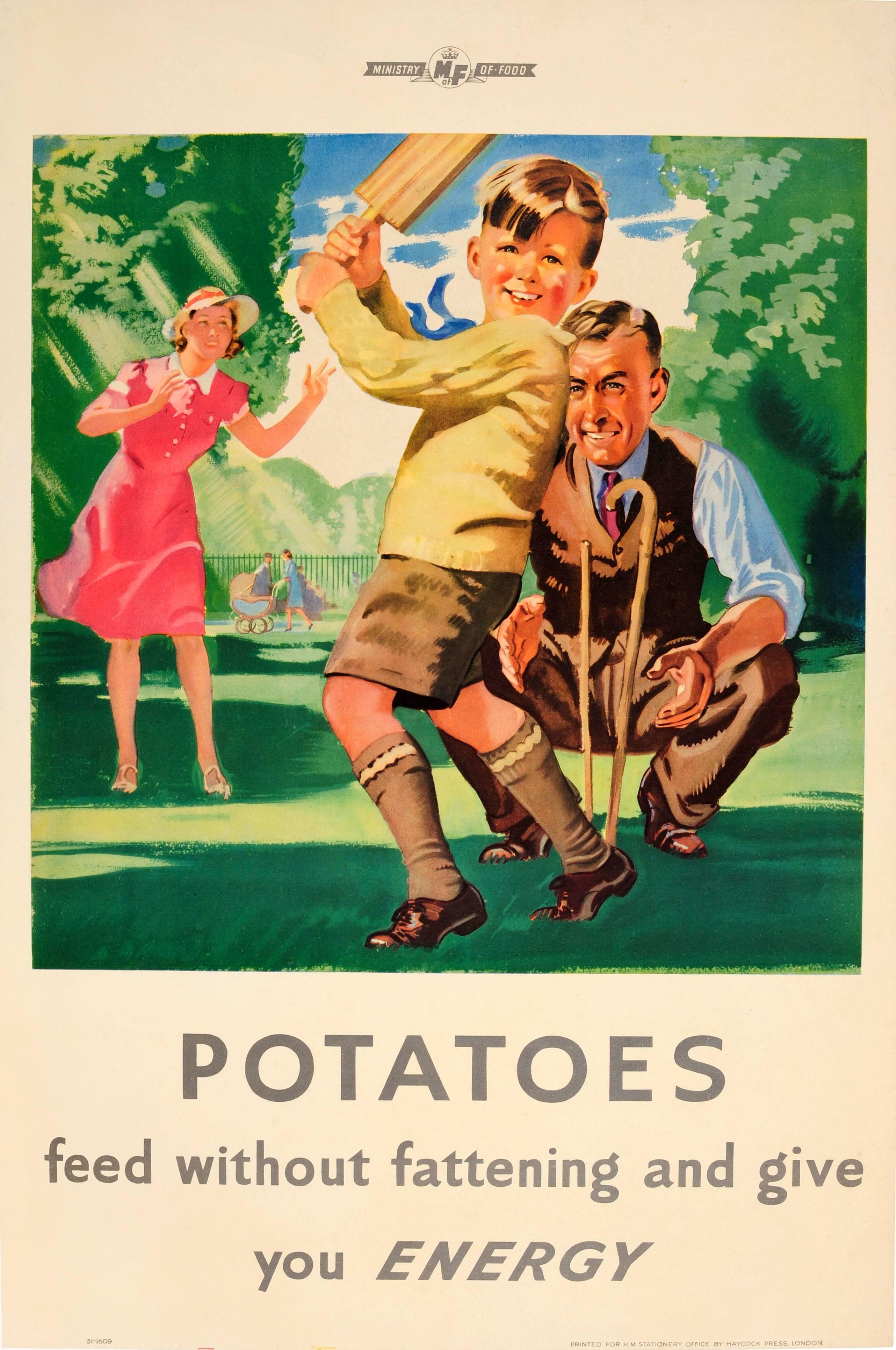 Original WWII Food Poster - Potatoes Feed Without Fattening And Give You Energy