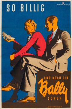Original Vintage-Art-Déco-Poster für Bally-Schuhe - So Cheap And Yet A Bally Shoe
