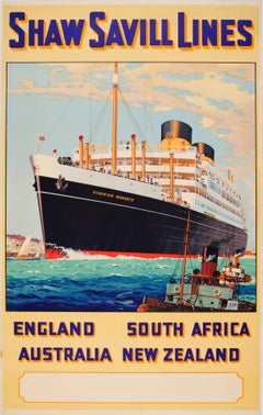 Original Shaw Savill Lines Poster For England South Africa Australia New Zealand
