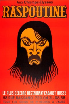 Original Vintage Poster For Raspoutine Restaurant Cabaret Russe Paris - Rasputin