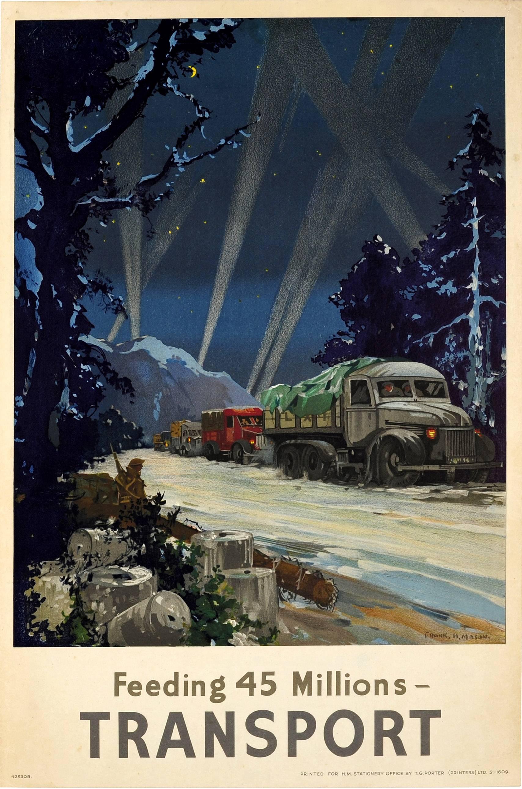 Frank Henry Mason Print - Original Vintage British WWII Food Convoy Poster - Feeding 45 Millions Transport