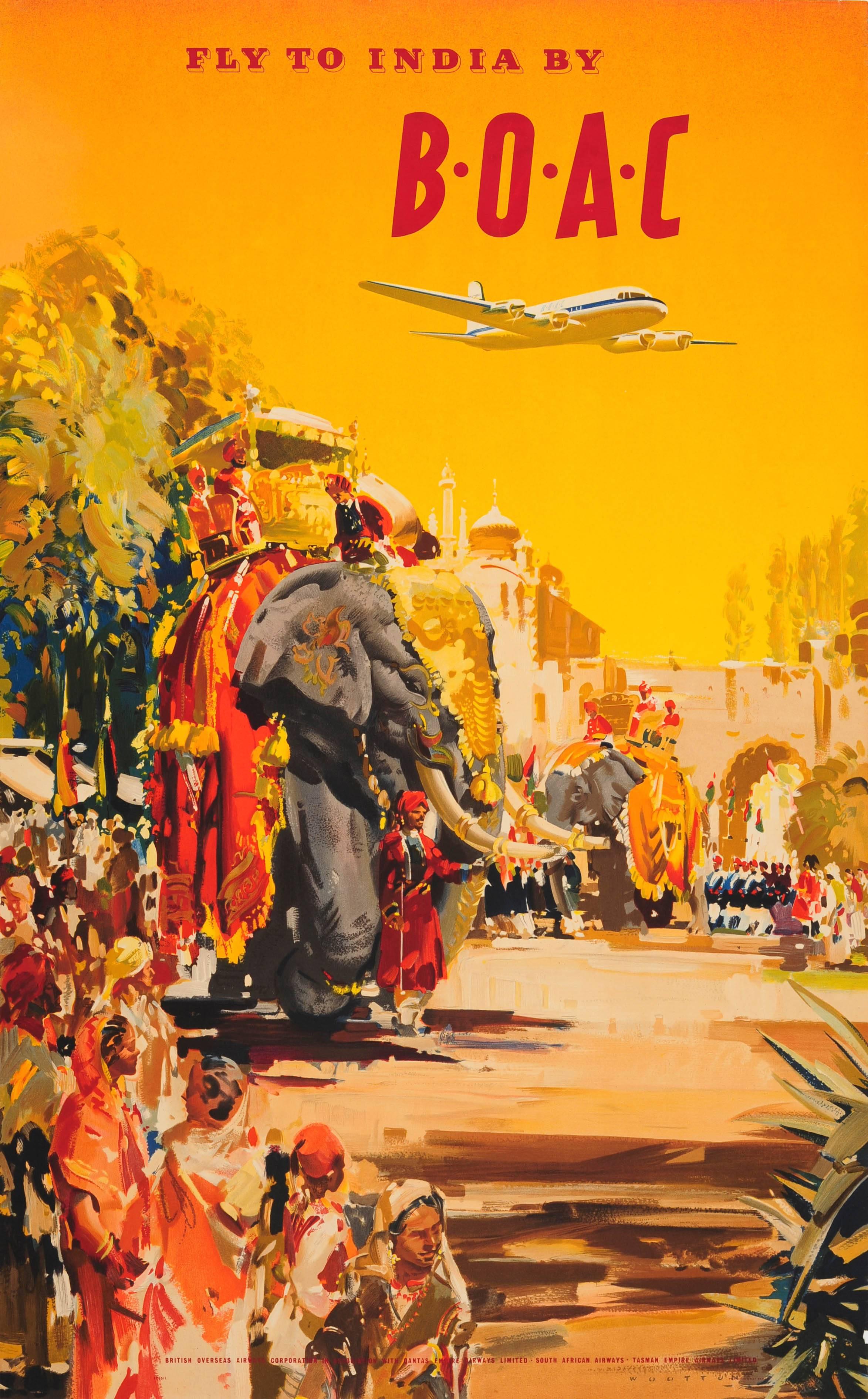 Frank Wootton Print - Original Vintage Airline Travel Advertising Poster - Fly To India By BOAC