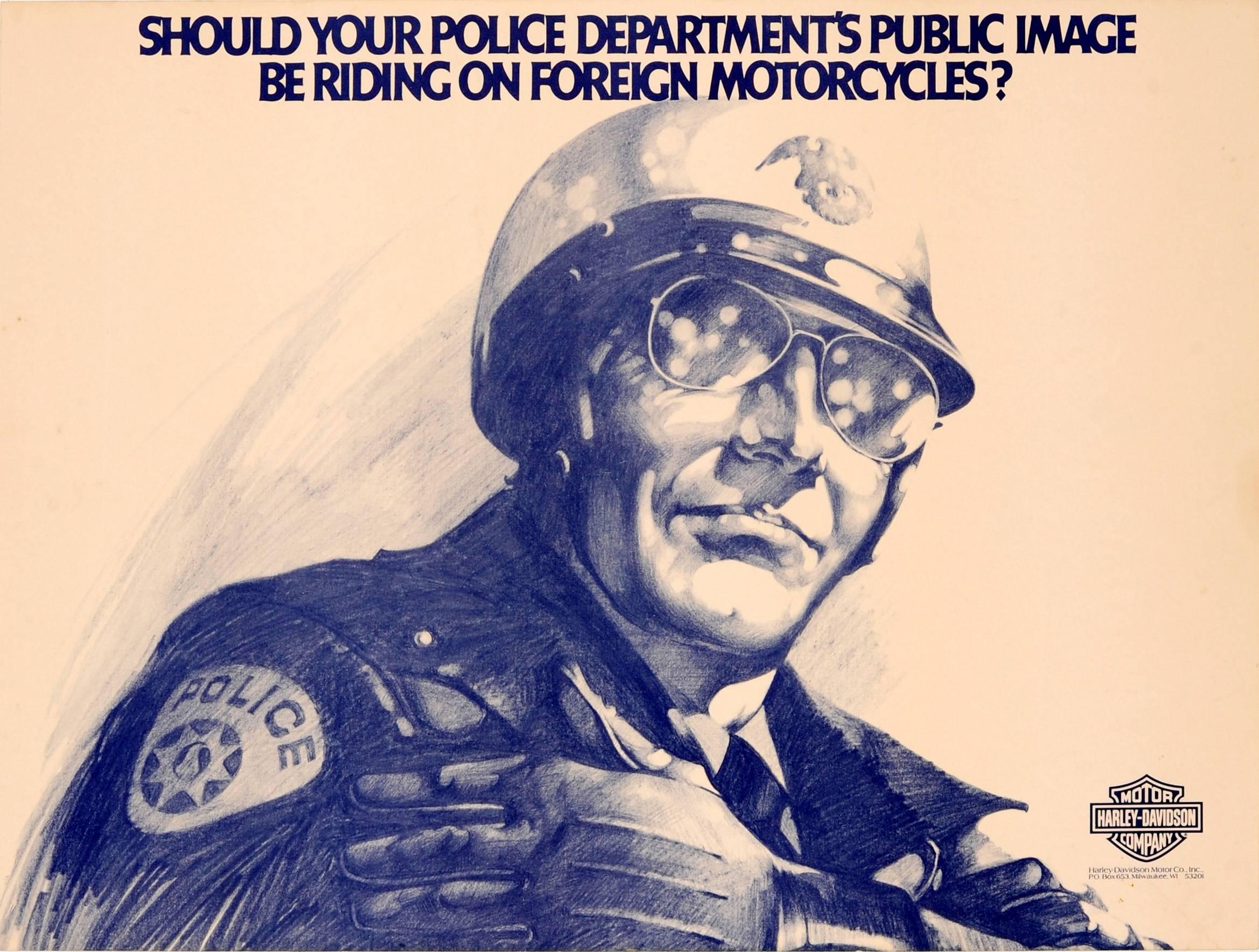 Unknown Print - Rare Original Vintage US Police Department Harley Davidson Motorcycle Poster