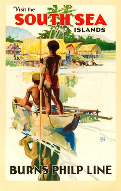 Original Vintage Burns Philp Line Shipping Poster - Visit The South Sea Islands
