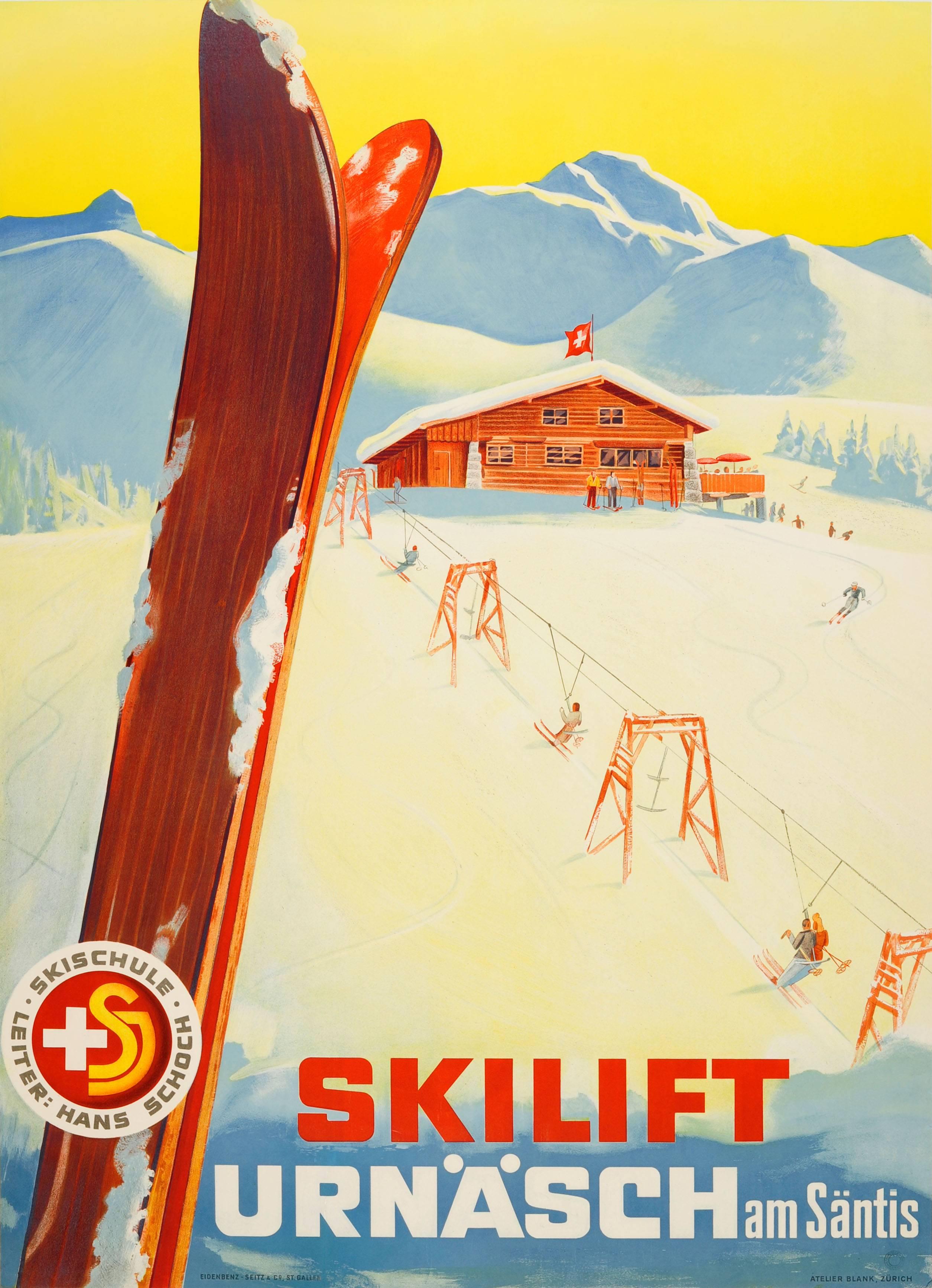 Atelier Blank Print - Original Vintage Switzerland Skiing Poster - Skilift Urnash Am Santis Skischule