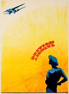 Original Vintage Art Deco Design Golden Age Of Travel Poster For British Airways