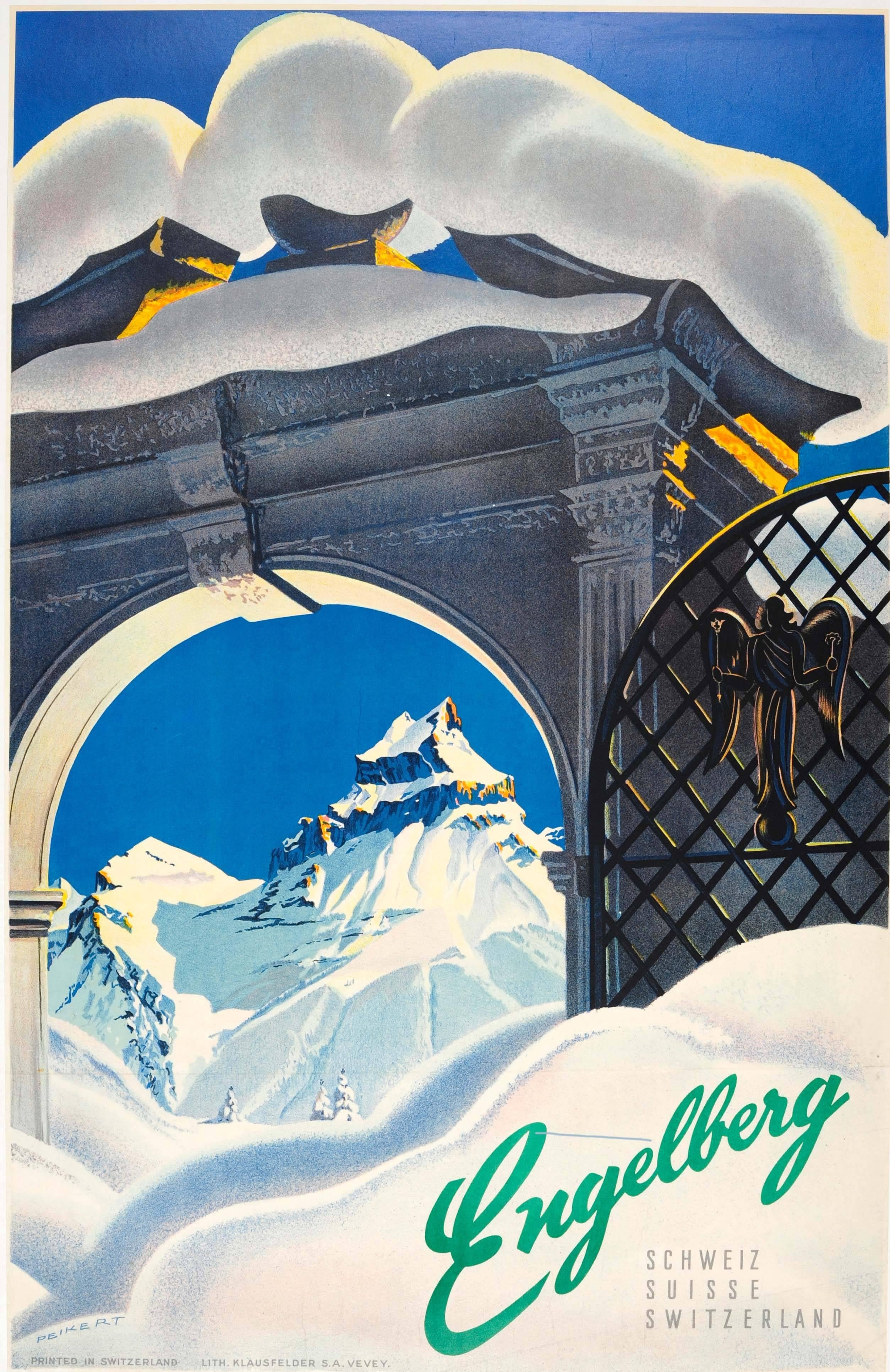 Martin Peikert Print - Original Vintage Winter Ski Resort Poster By Peikert For Engelberg Switzerland