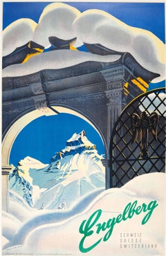 Original Vintage Winter Ski Resort Poster By Peikert For Engelberg Switzerland
