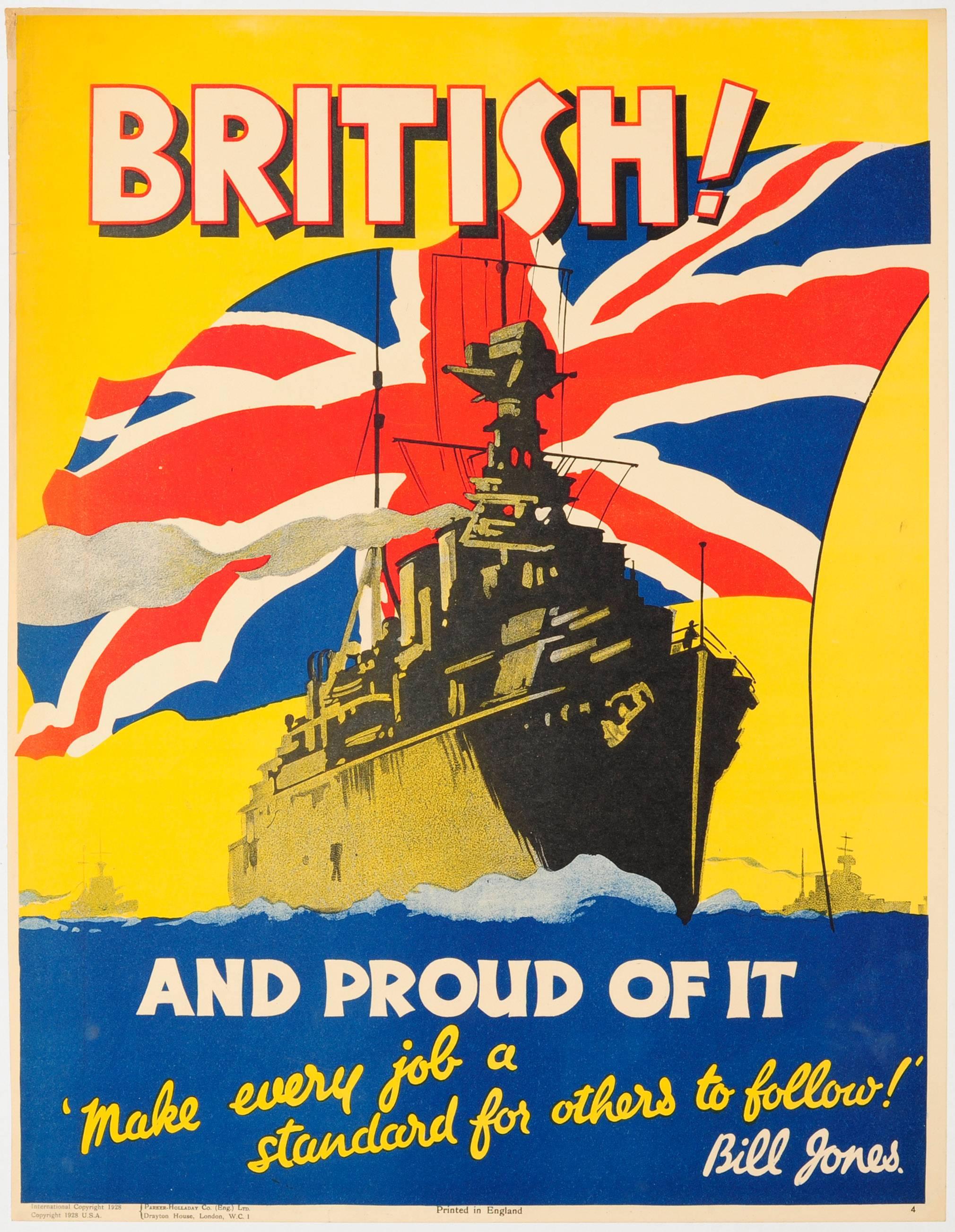 Unknown Print - Original Vintage 1928 Bill Jones Motivational Poster - British And Proud Of It