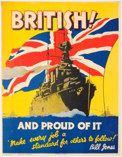 Original Vintage 1928 Bill Jones Motivational Poster - British And Proud Of It