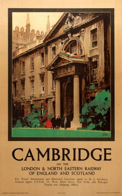 Original Vintage LNER Railway Travel Poster Featuring King's College Cambridge