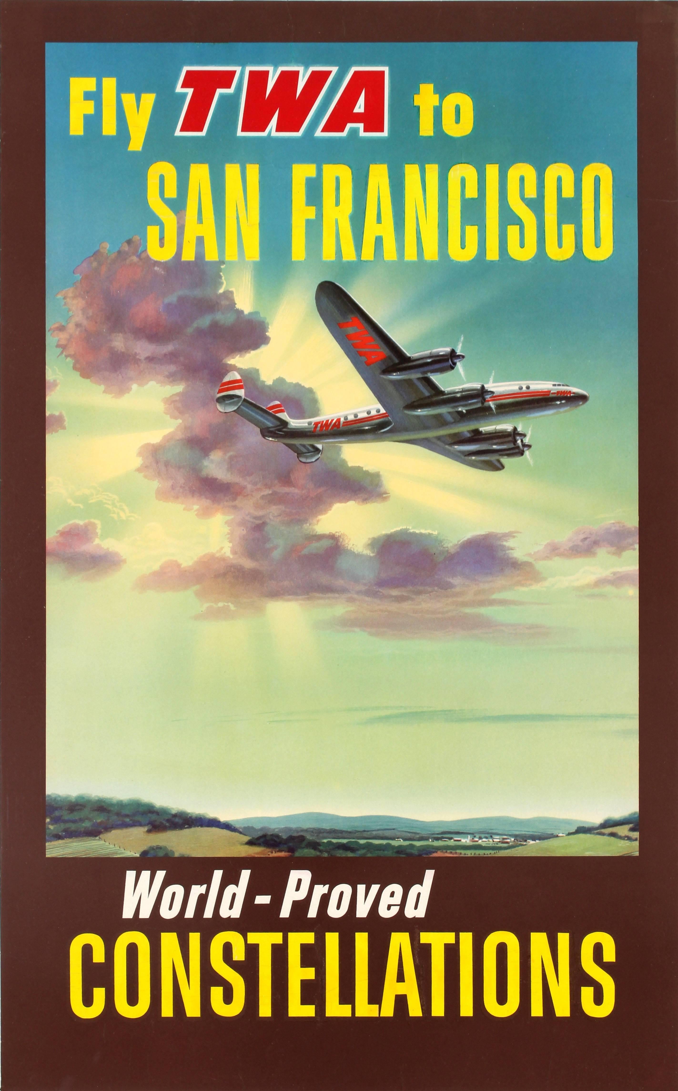 Original Vintage Travel Poster Fly TWA San Francisco World-Proved Constellations