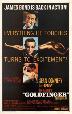 Original Vintage 007 Movie Poster For Goldfinger - James Bond Is Back In Action