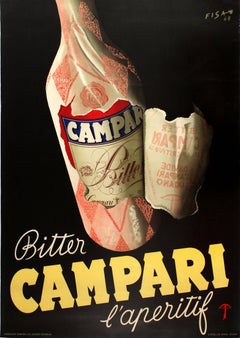 Original Vintage Drink Advertising Poster By Fisa For Bitter Campari Aperitif