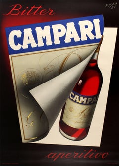 Grande affiche italienne originale de boissons vintage par Fisa pour l'aperitif Bitter Campari