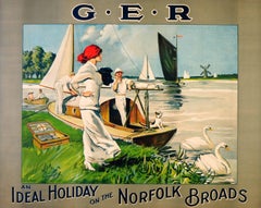 Large Original Antique GER Railway Poster An Ideal Holiday On The Norfolk Broads