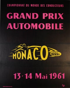 Large Original Vintage Car Racing Sport Event Poster - Monaco Grand Prix 1961