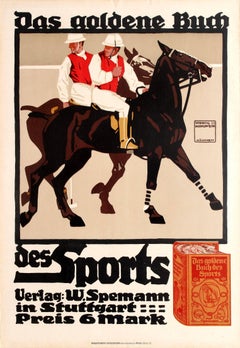Original Antique Poster By Hohlwein For The Golden Book Of Sports Featuring Polo