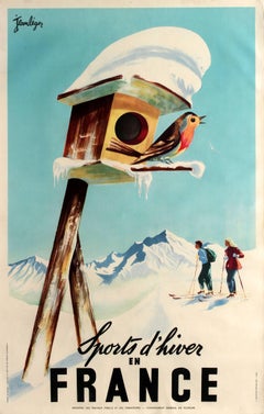Original Vintage Winter Sports Skiing Poster By Leger - Sports d'Hiver En France