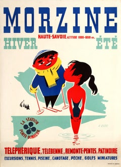 Original Retro Poster For Winter Skiing And Summer Sport In Morzine France