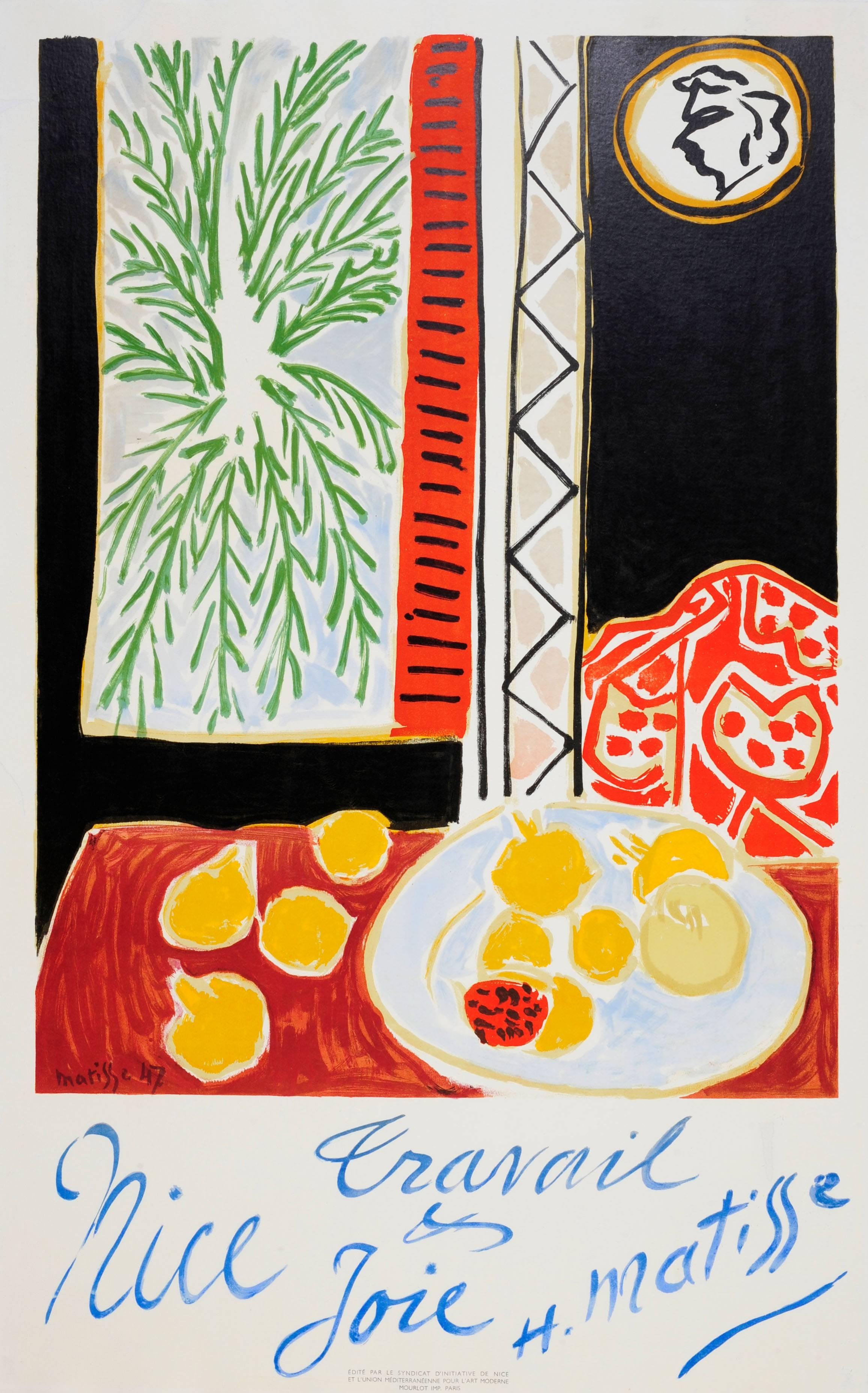 Henri Matisse Print - Original Vintage Travel Poster By Matisse For Nice France - Work And Happiness