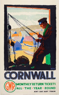 Original Vintage GWR Great Western Railway Travel Poster For Cornwall By Train