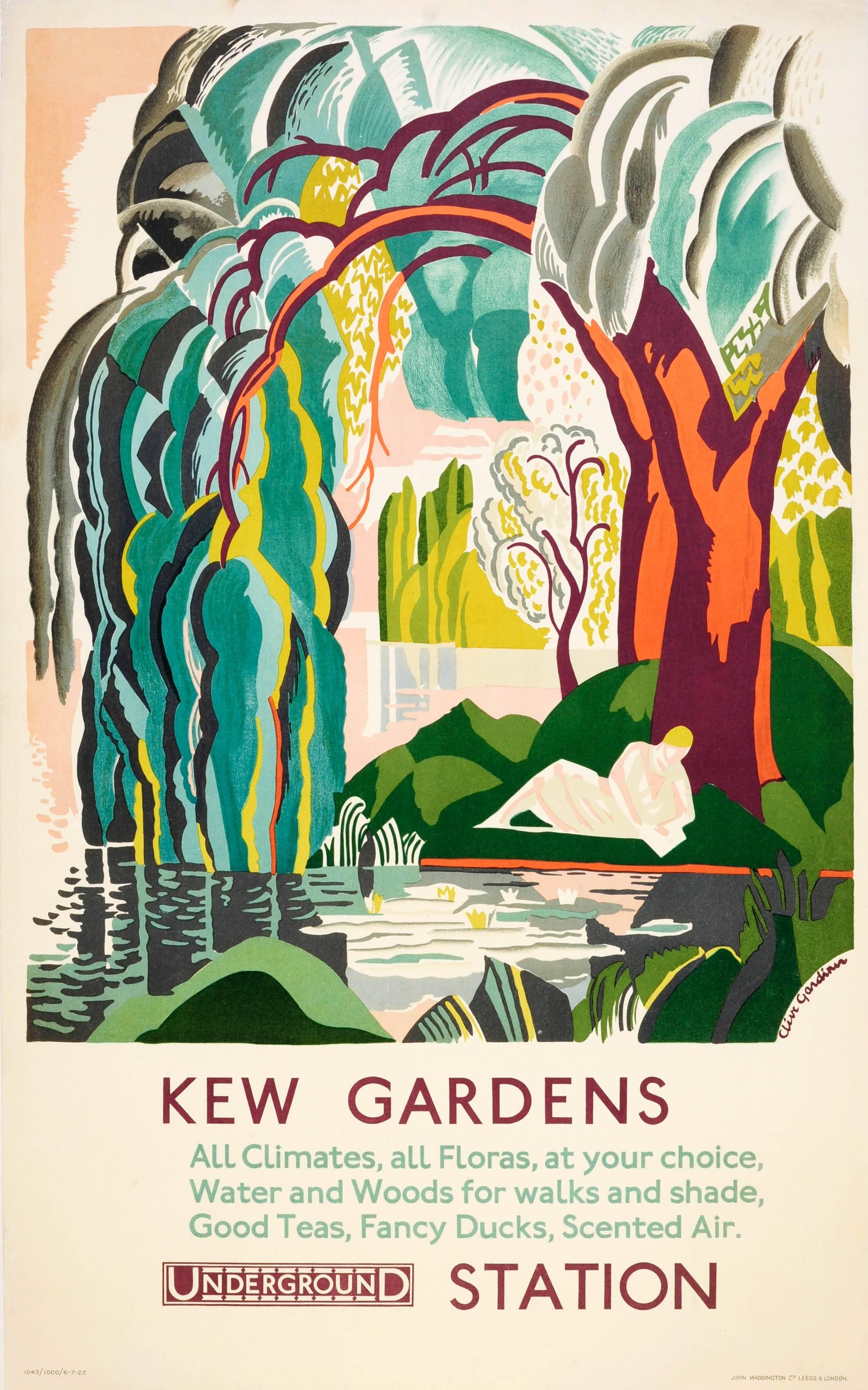 Print Clive Gardiner - Affiche rétro originale de transport à Londres pour les jardins de Kew par le métro de Londres