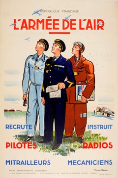 Original Vintage WWII Air Force Recruitment Poster - Pilots Mechanics Radio Ops