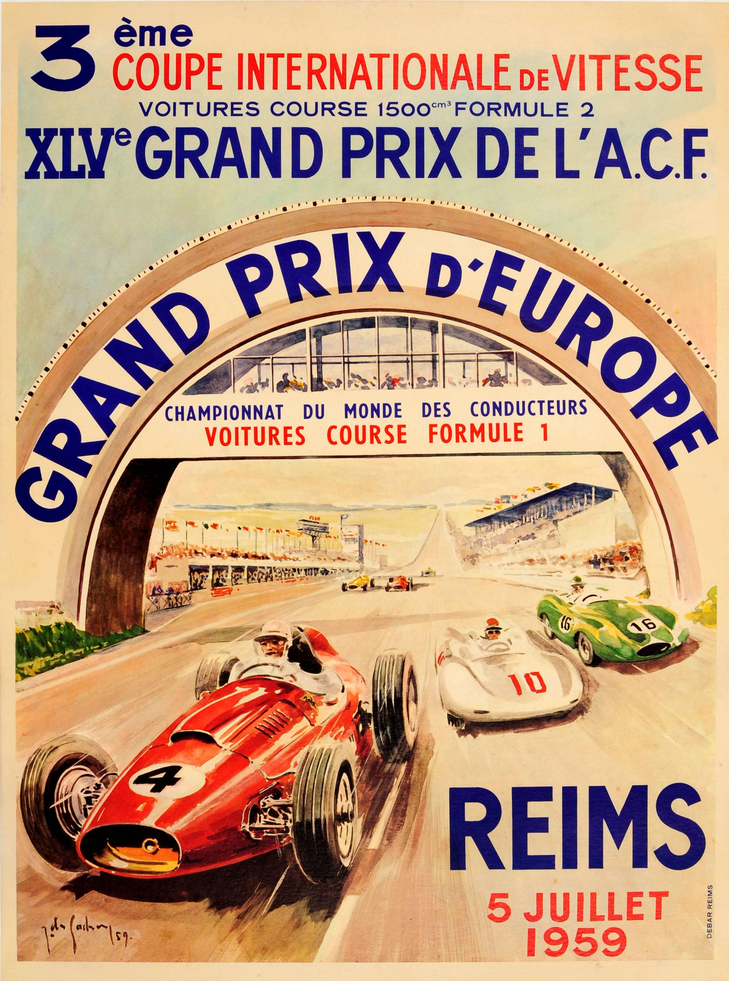 Jean Des Gachons Print - Original Formula One Motor Racing Poster For The Grand Prix d'Europe Reims 1959