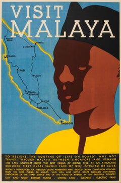 Vintage Original FMS Railways Travel Poster For Malaysia And Singapore - Visit Malaya