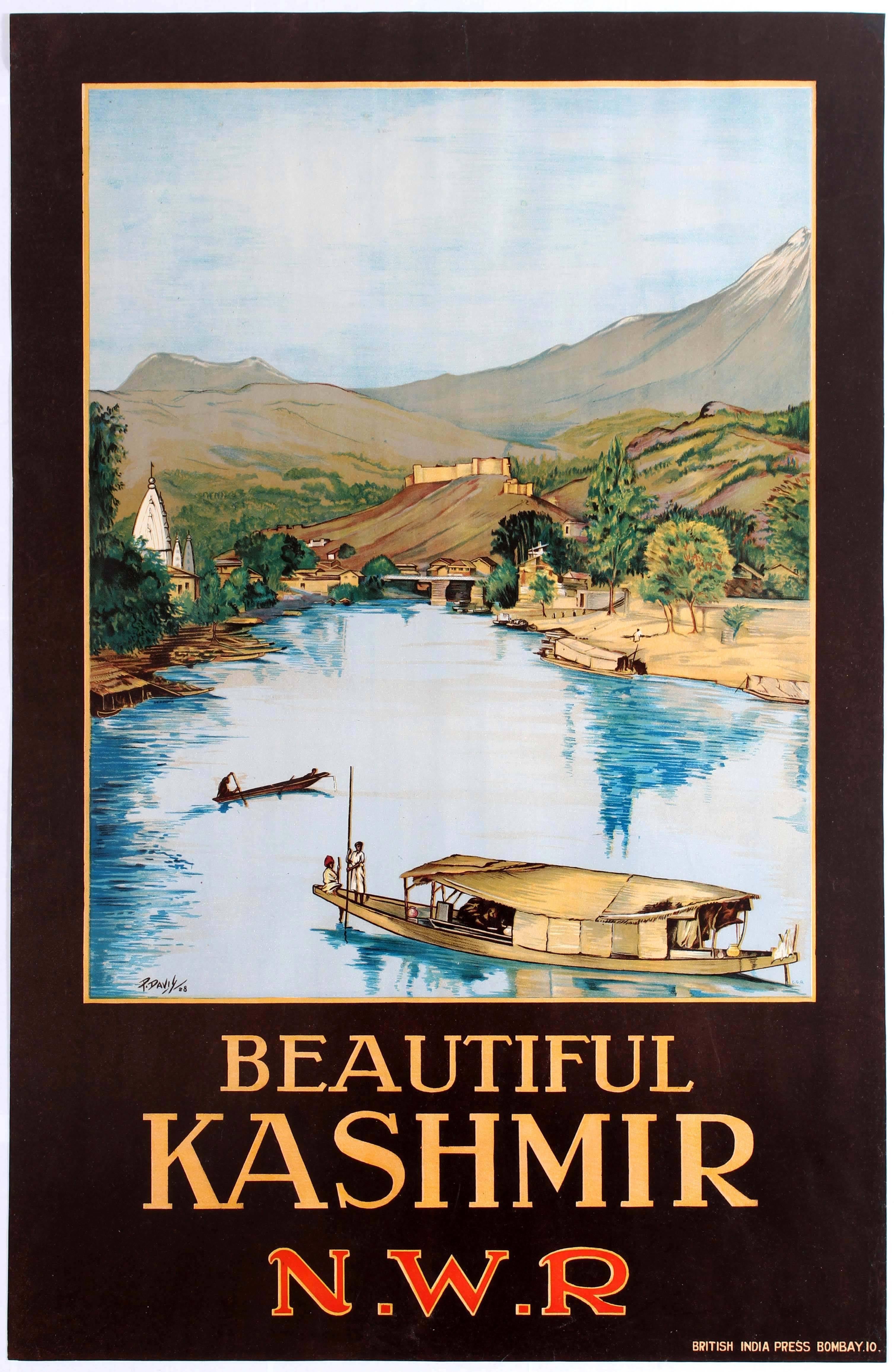 P. Davis Print - Original Vintage North Western Railway Travel Poster For Beautiful Kashmir N.W.R